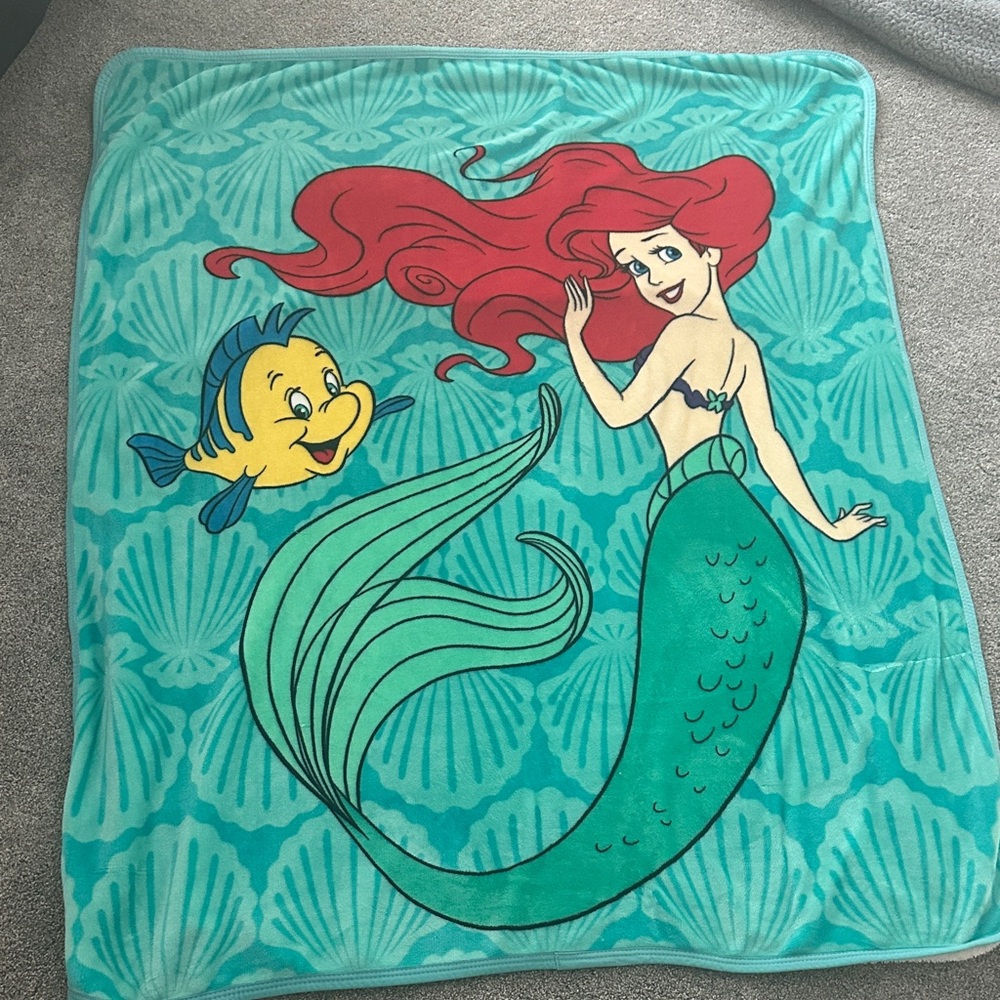 Disney Ariel & Flounder Turquoise Plush Throw with Red Hair Accent